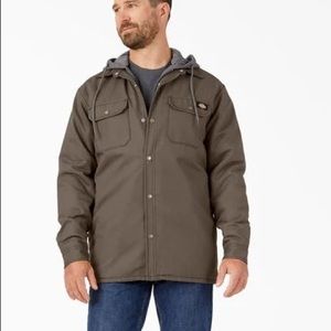 NWT Dickies Fleece Hooded Duck Shirt Jacket brown coat